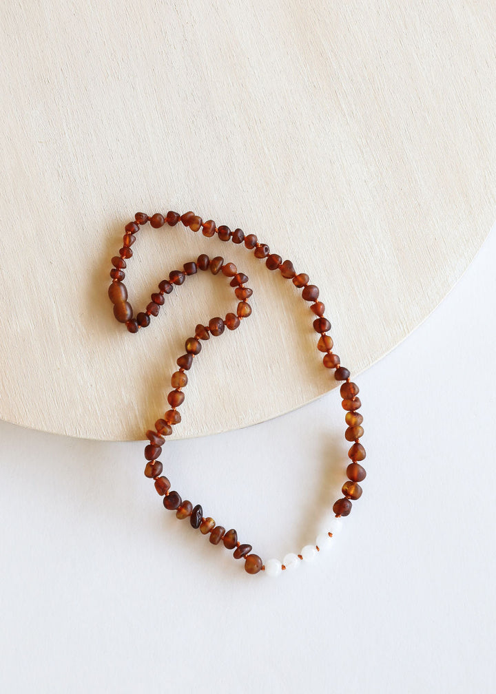 Raw Cognac Baltic Amber + Moonstone || Necklace