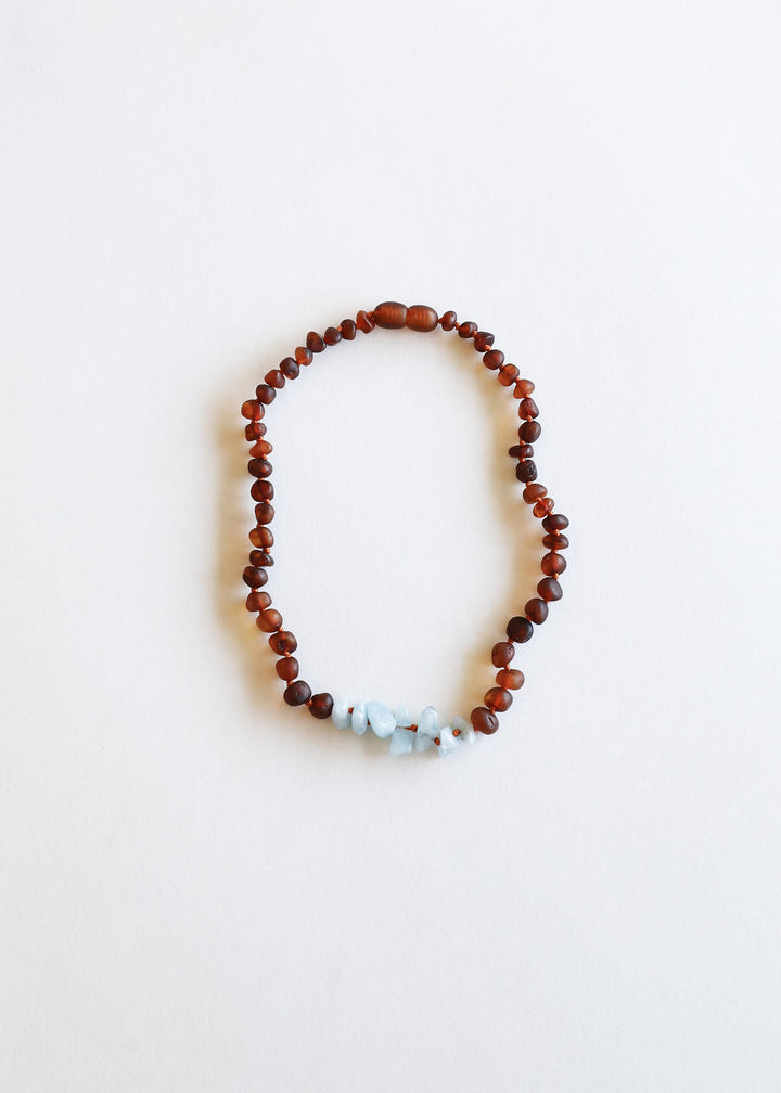 Raw Cognac Baltic Amber + Raw Aquamarine || Necklace