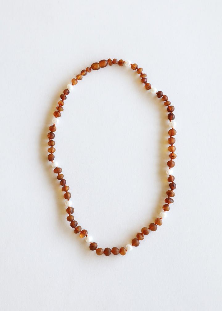 Raw Cognac Baltic Amber + Pearl Halo || Necklace