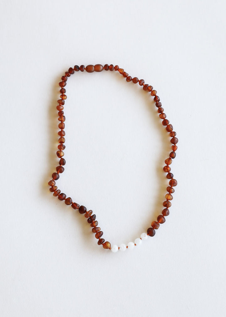 Raw Cognac Baltic Amber + Moonstone || Necklace