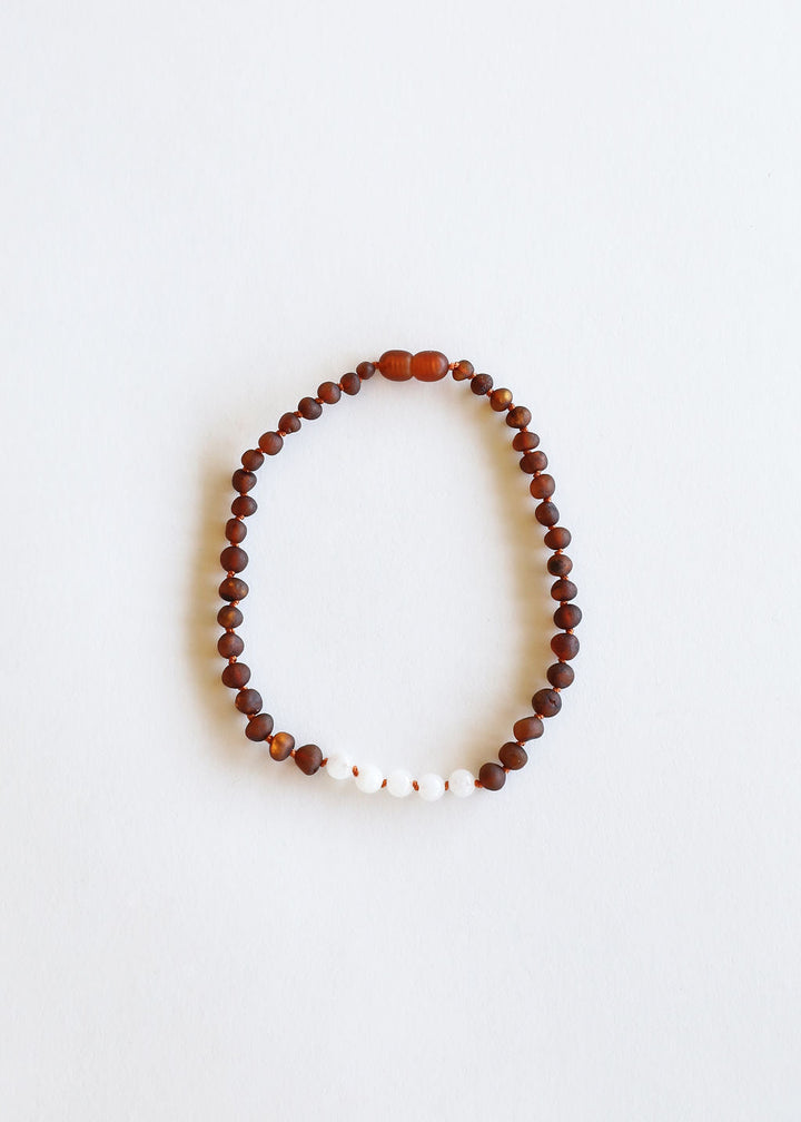 Raw Cognac Baltic Amber + Moonstone || Necklace