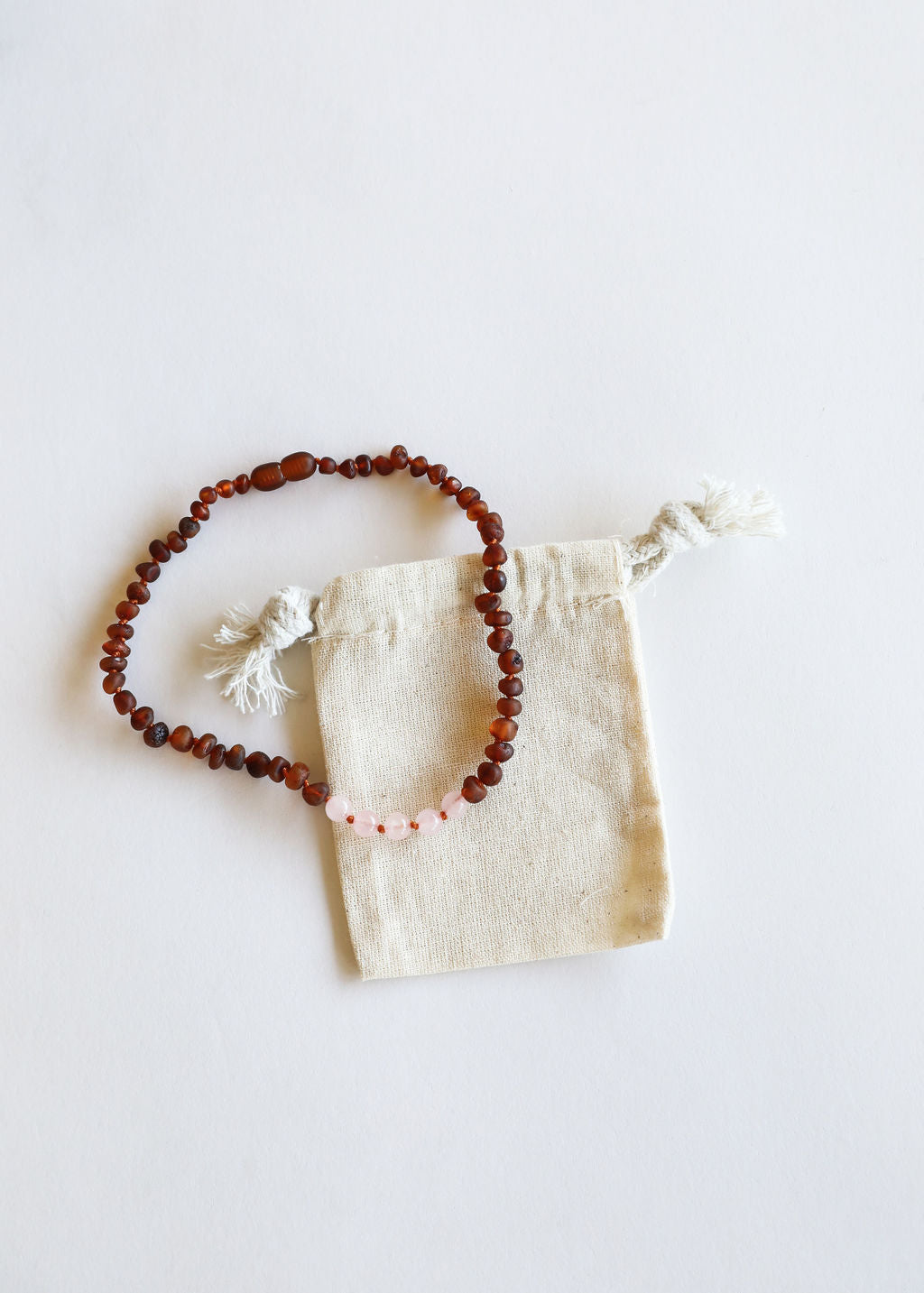 Raw Cognac Baltic Amber + Rose Quartz || Necklace