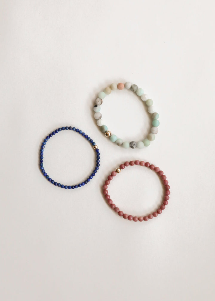 Natural Pink Rhodonite + 14k Gold Filled || Stretch Bracelet