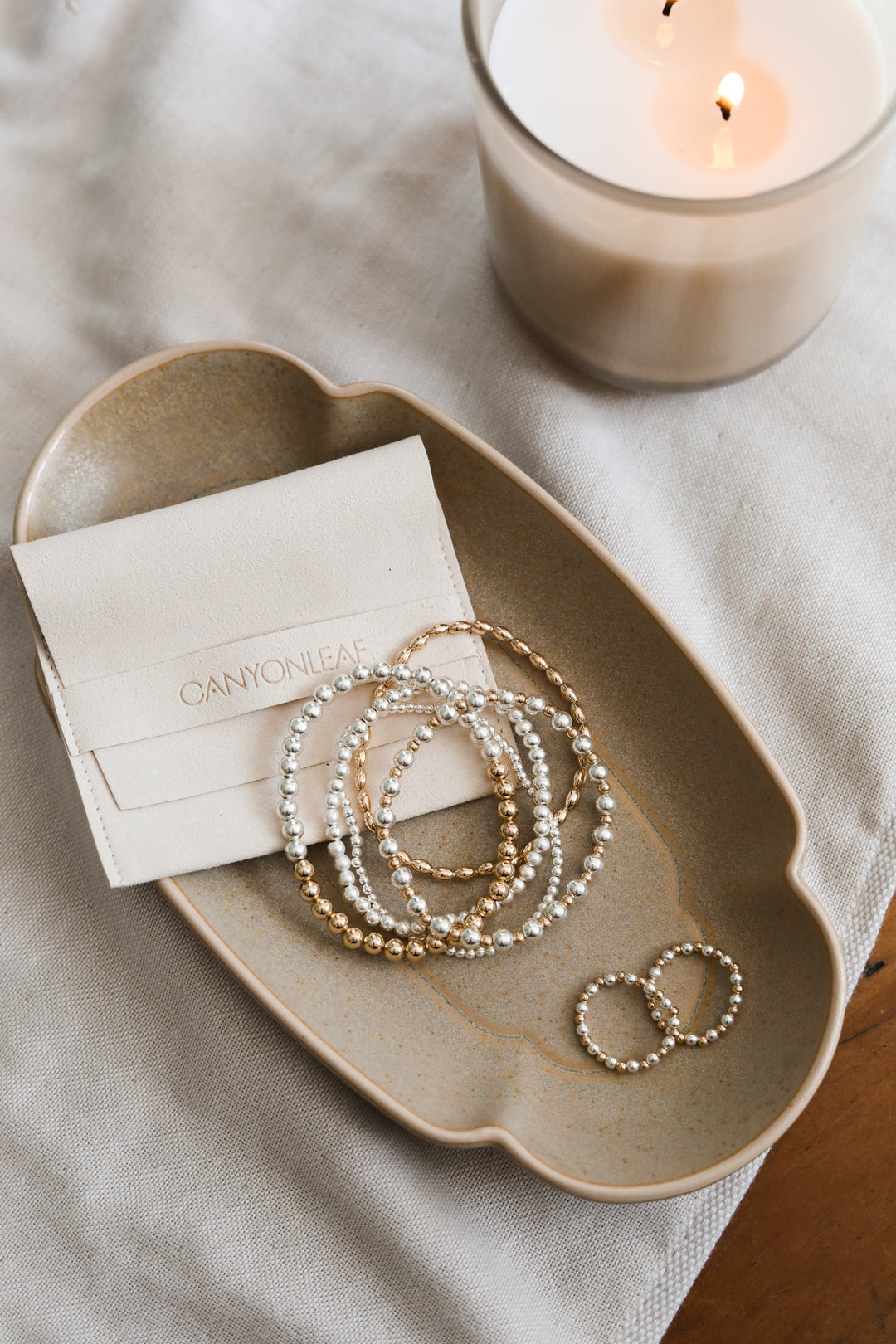 Sterling Silver + 14k Gold Filled || Beaded Stretch Ring