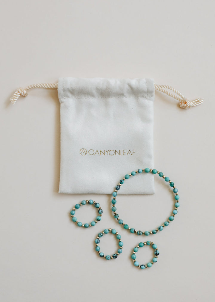 Natural Turquoise + 14k Gold Filled Sun || Stretch Ring