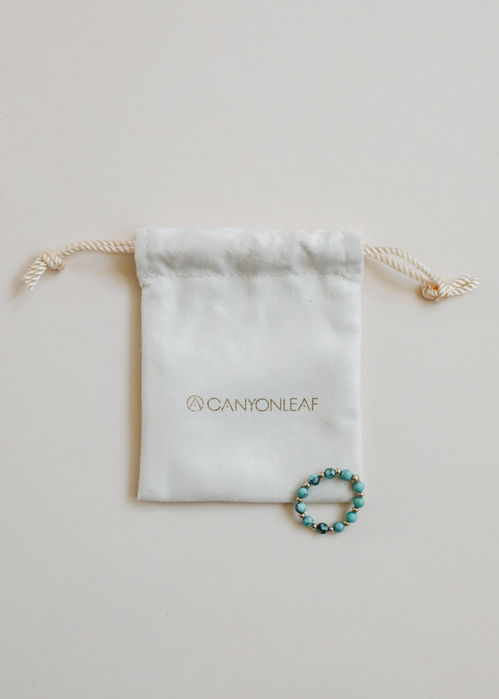 Natural Turquoise + 14k Gold Filled Sun || Stretch Ring