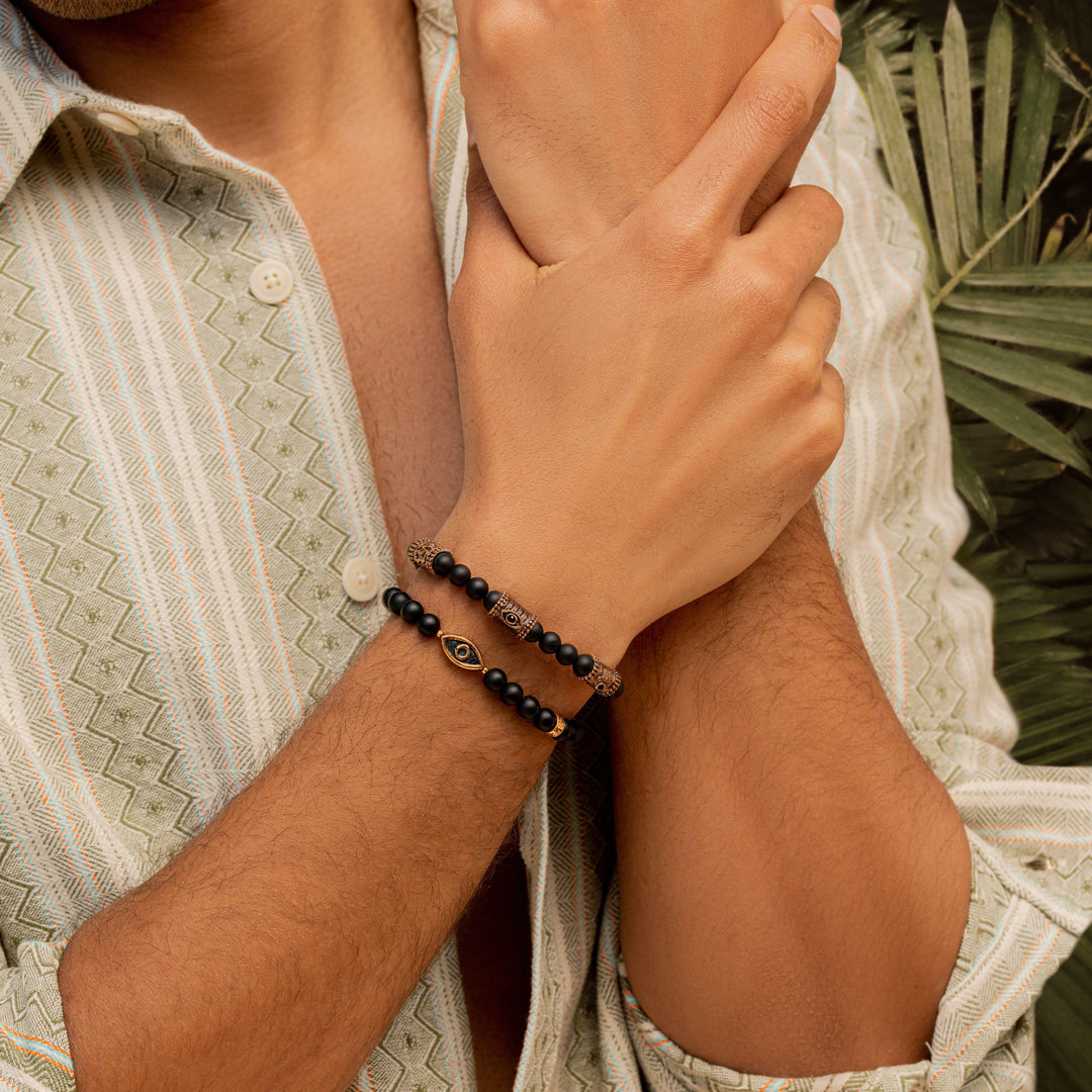 Divine Calmness Evil Eye Mantra Matte Onyx Bracelet