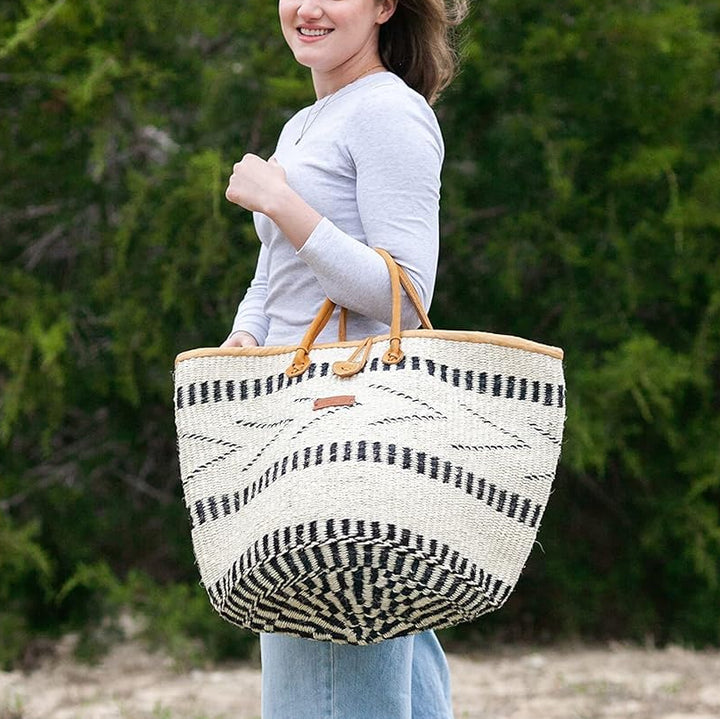 Balance Point Handwoven Straw Sisal Basket Tote Bag