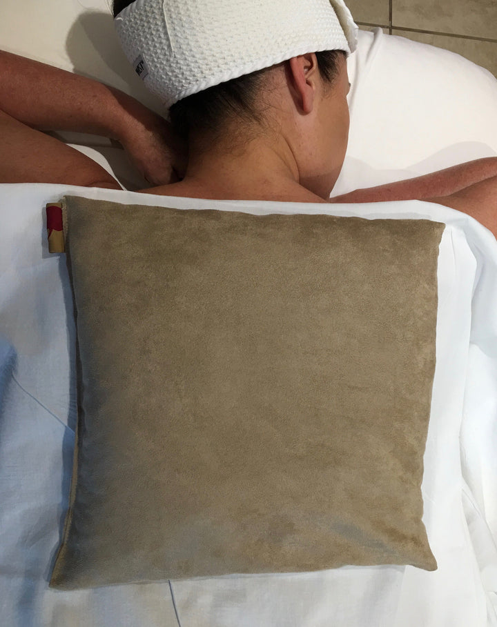 Large Square Cherry Stone Pillow in Tan Ultra-Suede