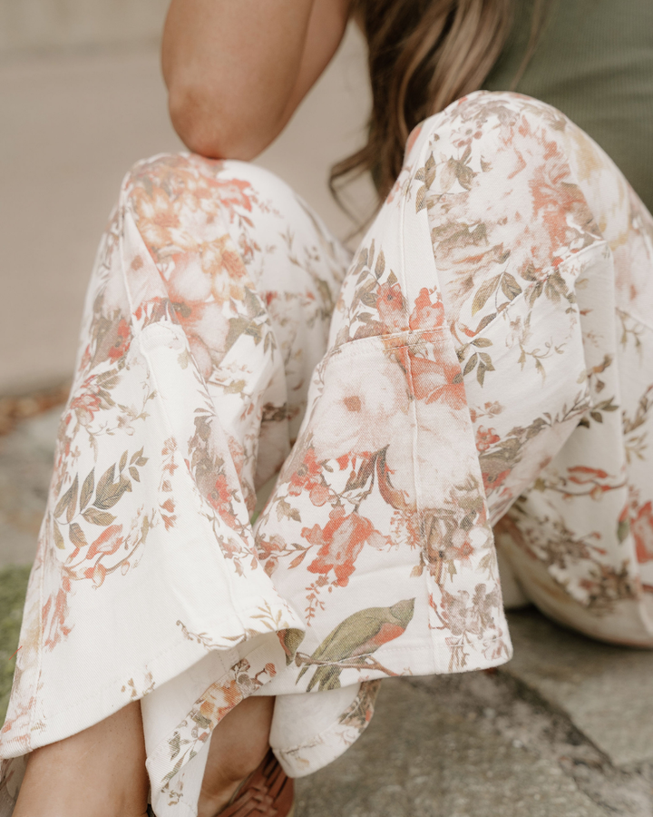 Meadow Vintage Style Floral Print High Waist Wide Leg Jeans