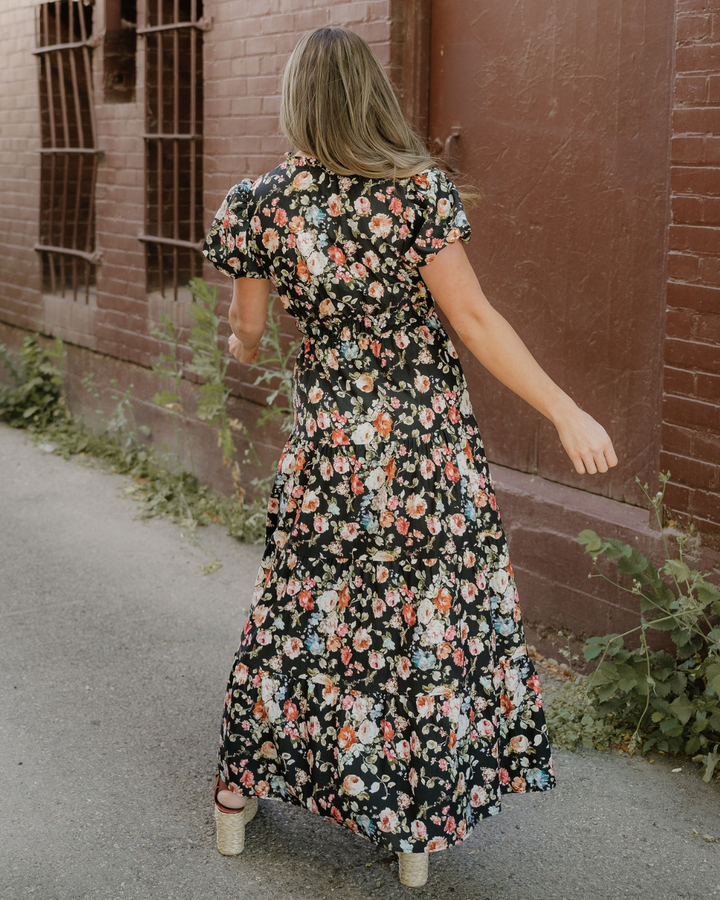 Calla Black Floral Maxi Dress | Tiered V Neck Dress