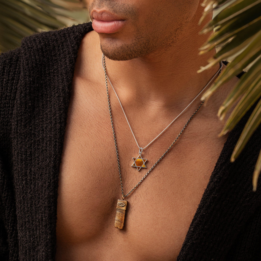 Outstanding Strength Tiger's Eye Evil Eye Slab Necklace