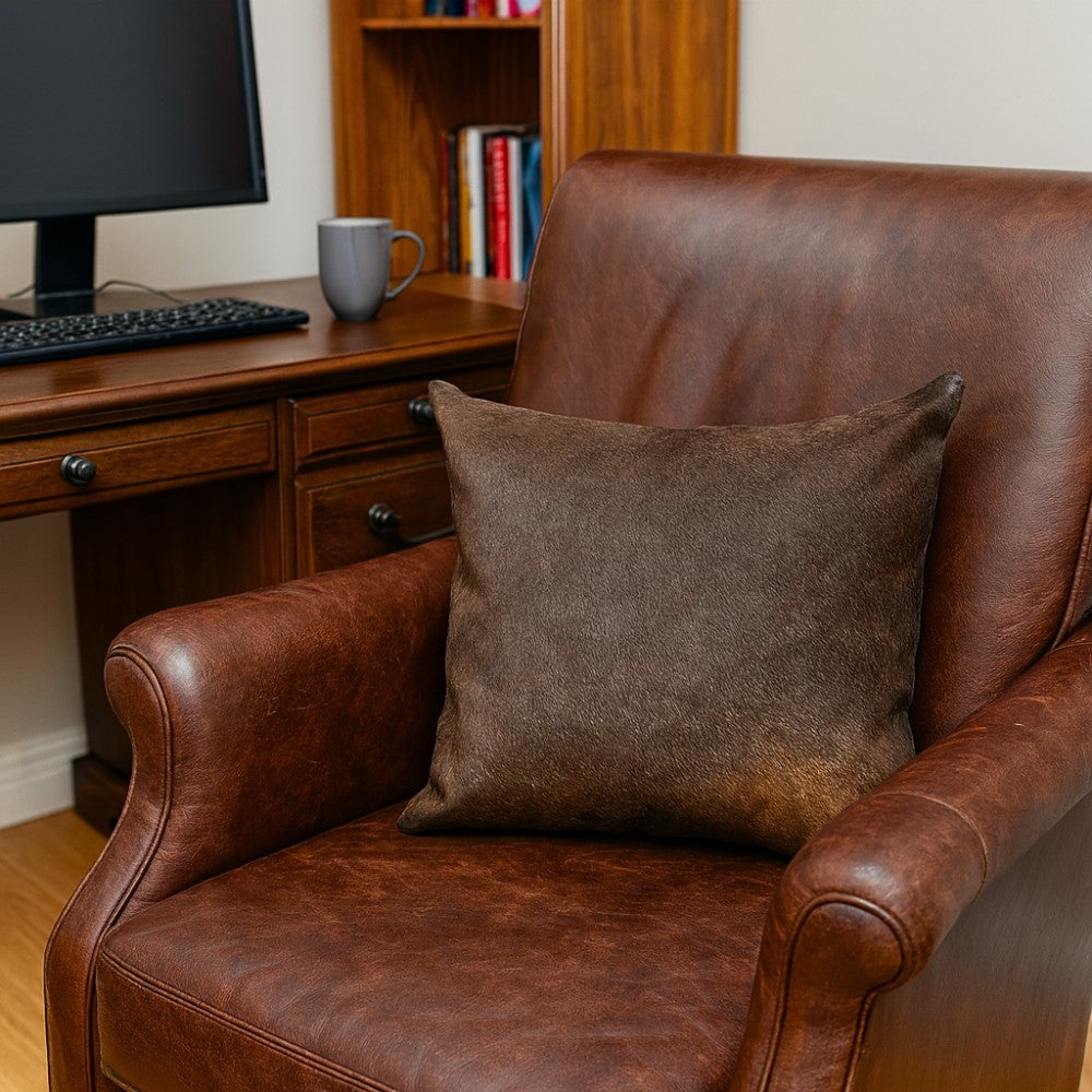 Rustic Cowhide Throw Pillow – Genuine Cowhide Front with Leather Back