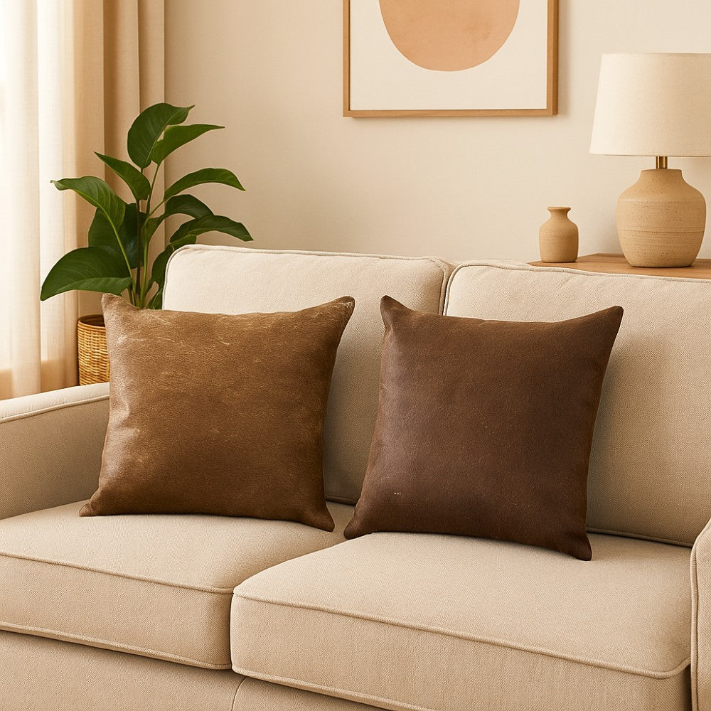 Rustic Cowhide Throw Pillow – Genuine Cowhide Front with Leather Back