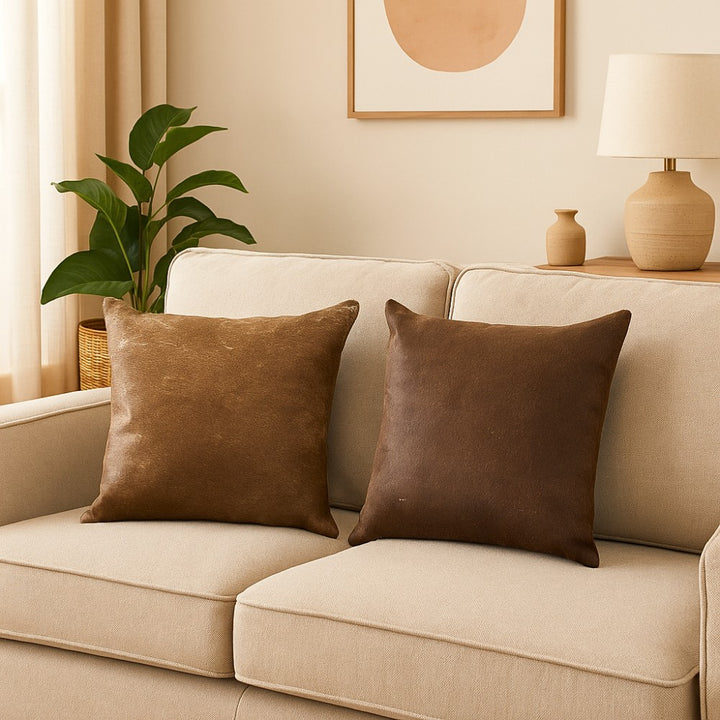 Rustic Cowhide Throw Pillow – Genuine Cowhide Front with Leather Back