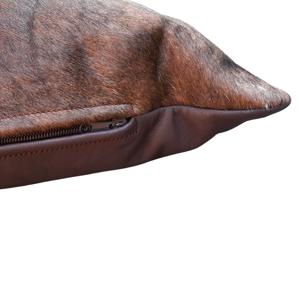 Rustic Cowhide Throw Pillow – Genuine Cowhide Front with Leather Back