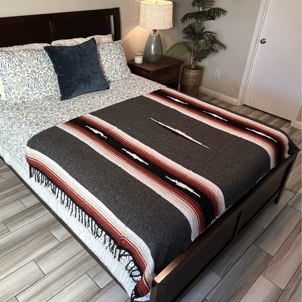 Charcoal Retro Diamond Mexican Blanket