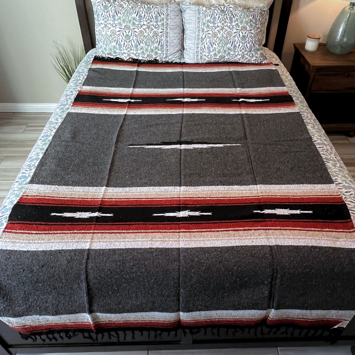 Charcoal Retro Diamond Mexican Blanket