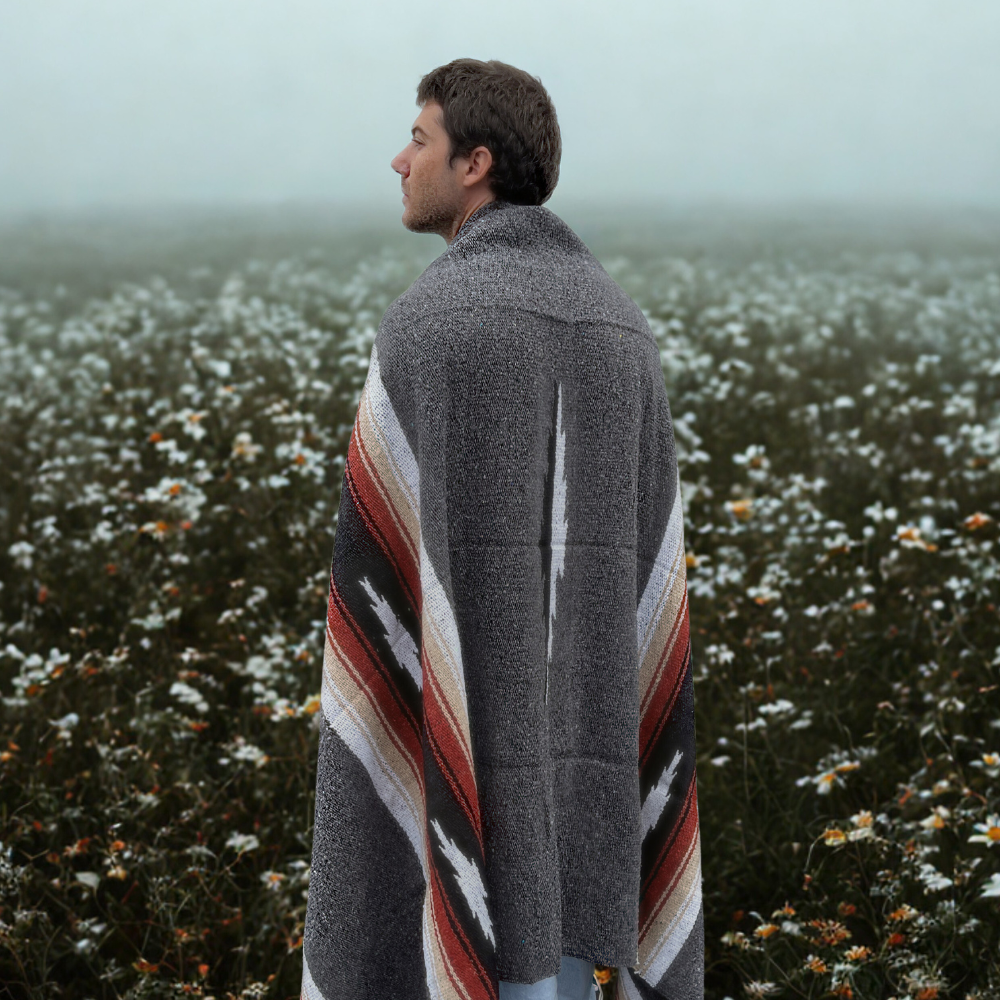 Charcoal Retro Diamond Mexican Blanket