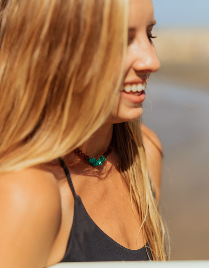 Raw Cognac Baltic Amber + Raw Amazonite || Necklace