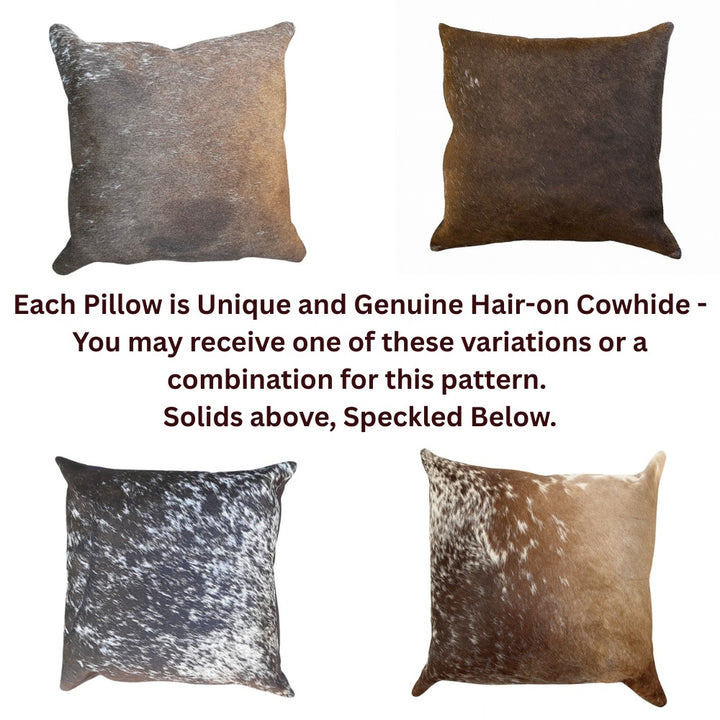 Rustic Cowhide Throw Pillow – Genuine Cowhide Front with Leather Back