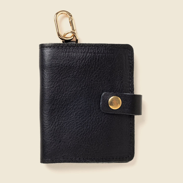 Leather Bifold Wallet with Snap & Key Ring - Black