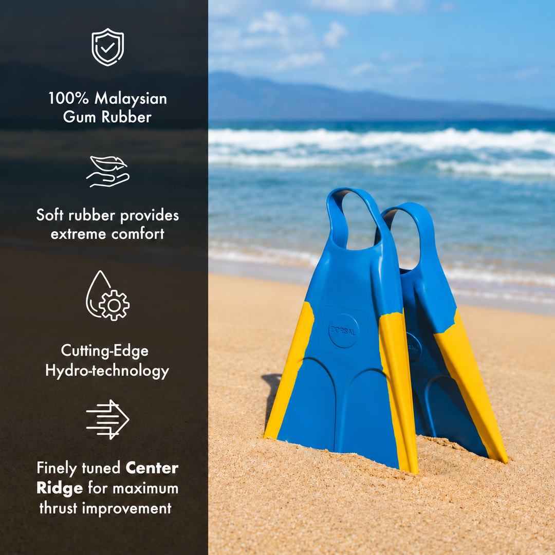 DORSAL Floating Bodyboard & Bodysurfing Swim Fins - Blue/Yellow