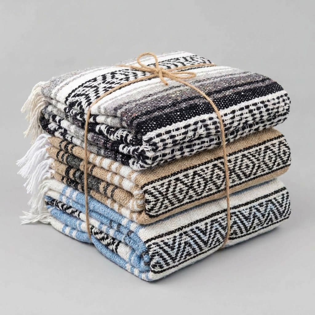 Holiday Gift Set | 3x Mexican Blankets Natural Falsa