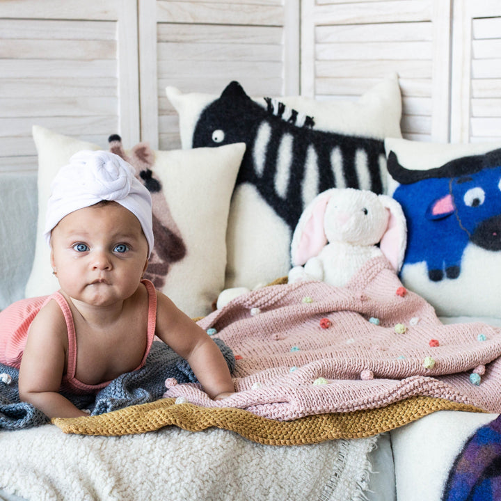 African Modern Boho Felted Decorative Pillow: Animal Zebra Jungle Wool Throw Pillow