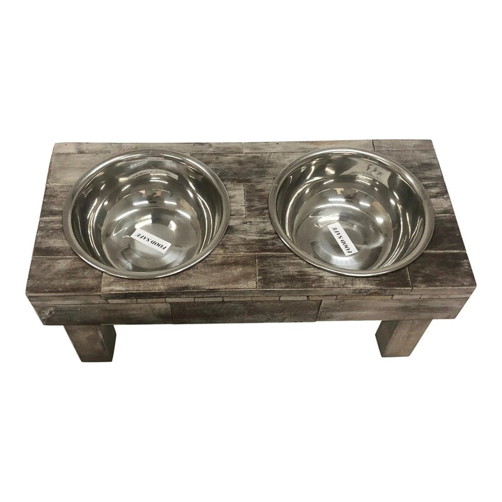 Huntley Pet Berjen Table Elevated Double Bowl Pet Feeder, Brown Wash