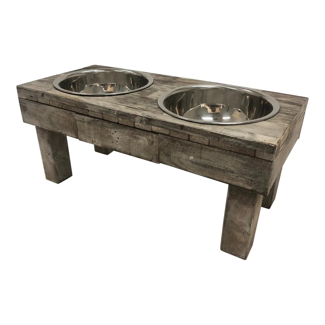 Huntley Pet Berjen Table Elevated Double Bowl Pet Feeder, Brown Wash