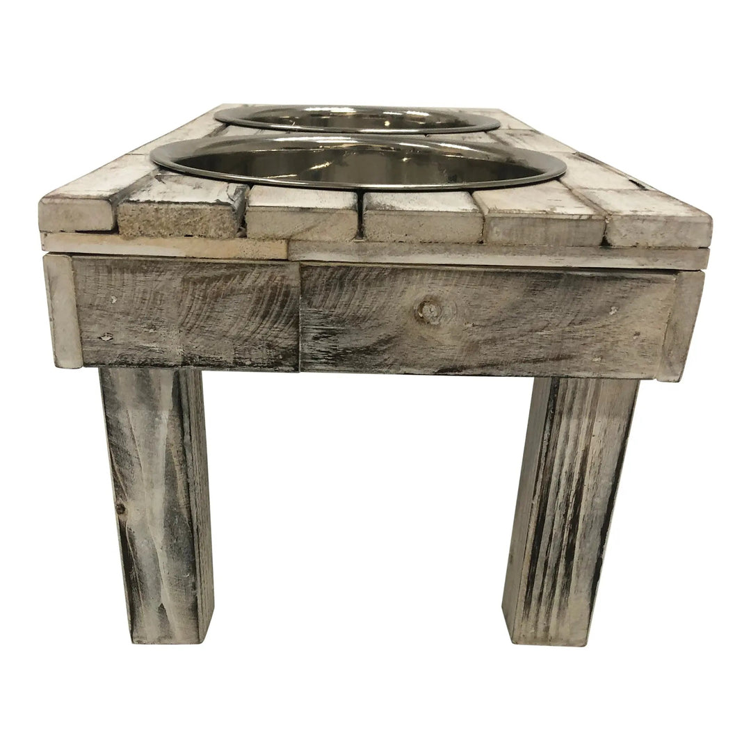 Huntley Pet Berjen Table Elevated Double Bowl Pet Feeder, White Wash