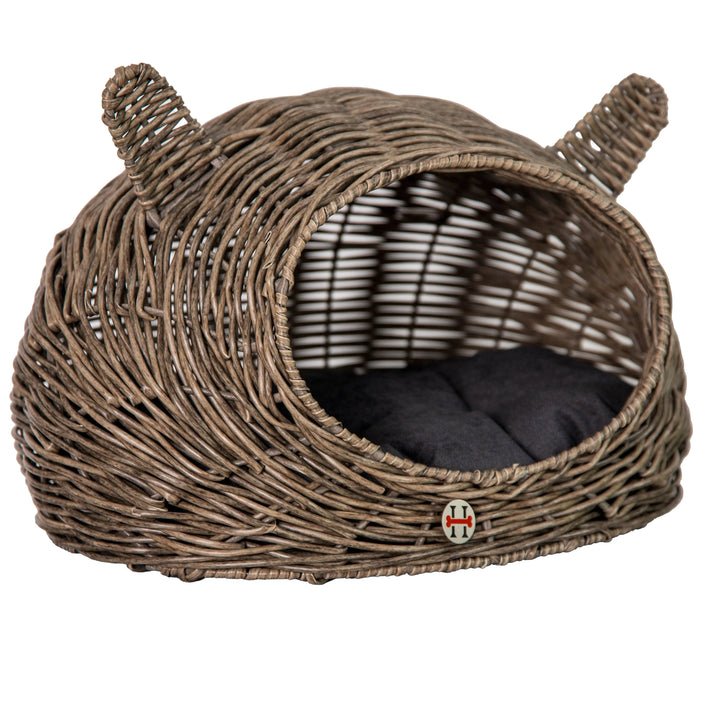 Huntley Pet Wicker Cat Shaped Play House Pet Bed with Cushion