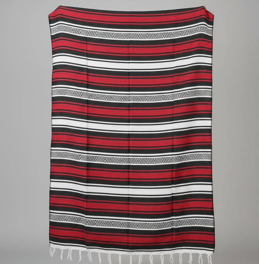Red and black striped Mexican falsa blanket