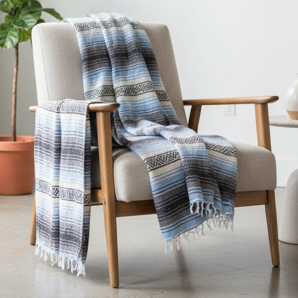 Light Blue Mexican Falsa Blanket