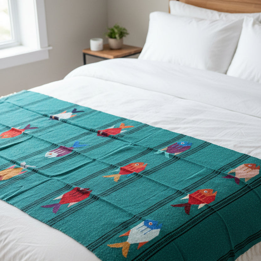 Midnight Teal Baja Fish Yoga Blanket