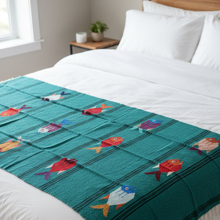 Midnight Teal Baja Fish Yoga Blanket