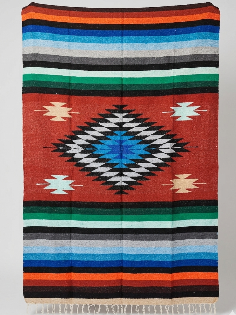 Striped blanket with geometric pattern on a white background