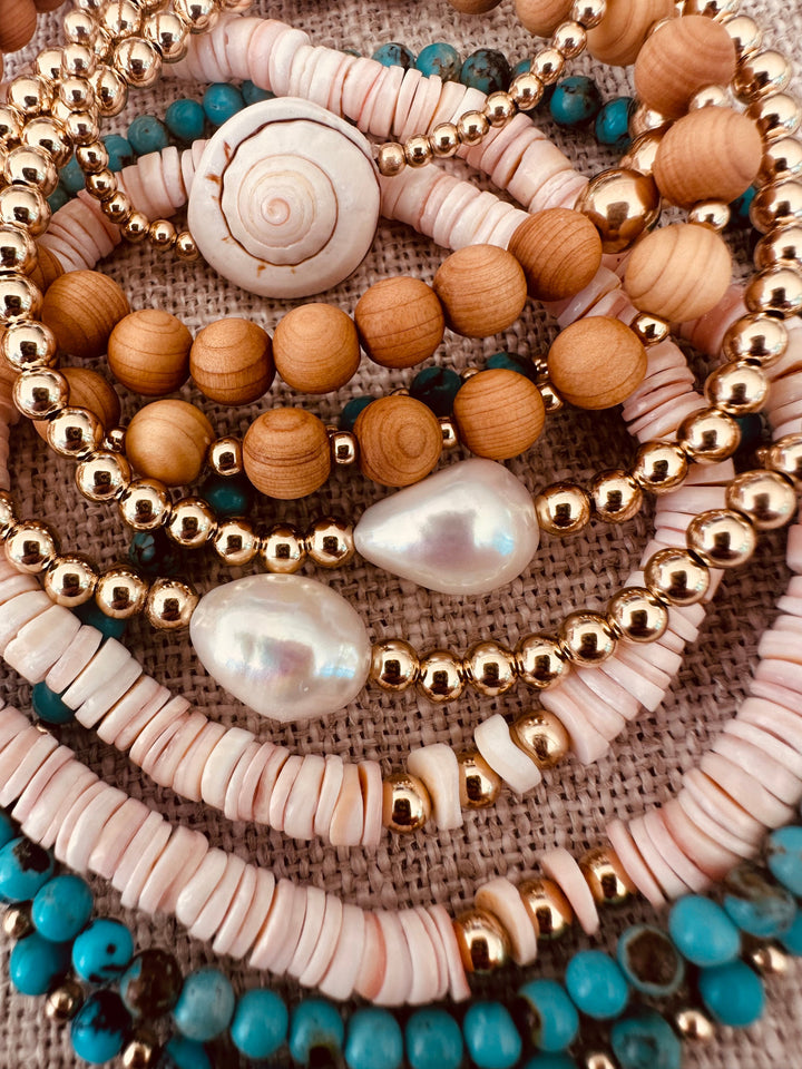 Natural Turquoise + 14K Gold Filled || Beaded Stretch Bracelet