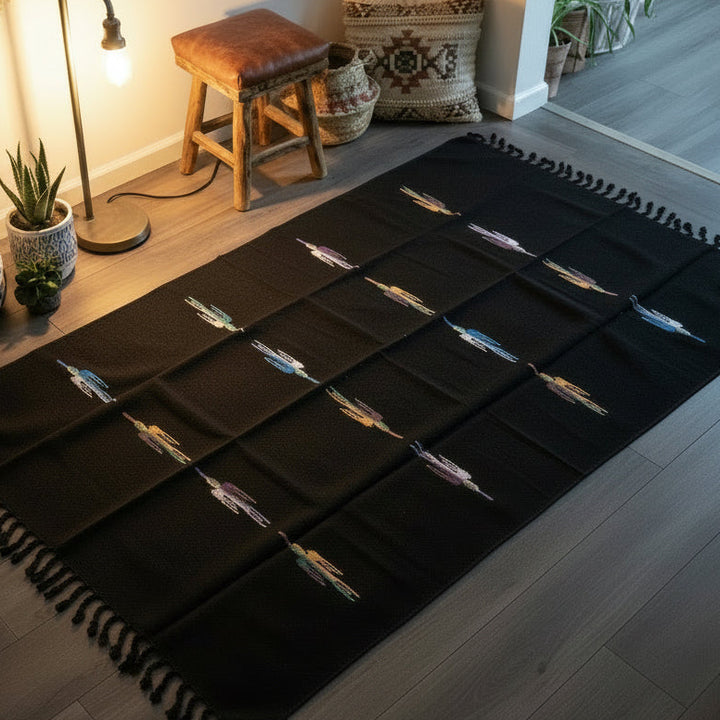 Wool Thunderbird Mexican Blanket - Black