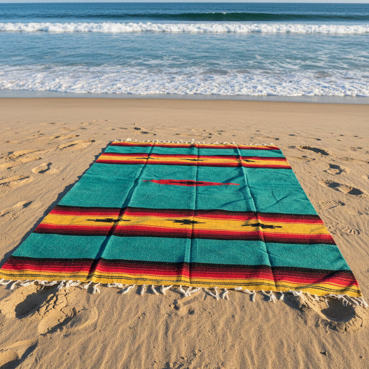 Teal Sunrise Heavyweight Mexican Blanket