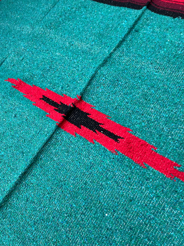 Teal Sunrise Heavyweight Mexican Blanket