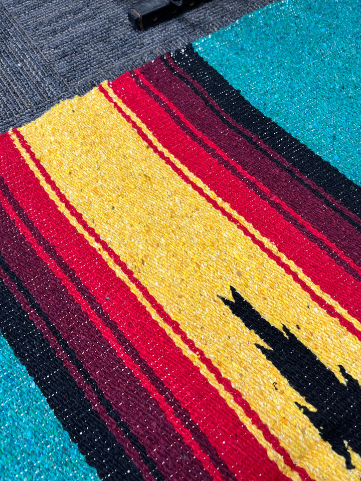 Teal Sunrise Heavyweight Mexican Blanket