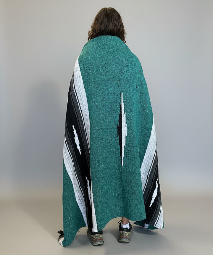 Turquoise and Black Baja Diamond Yoga Blanket