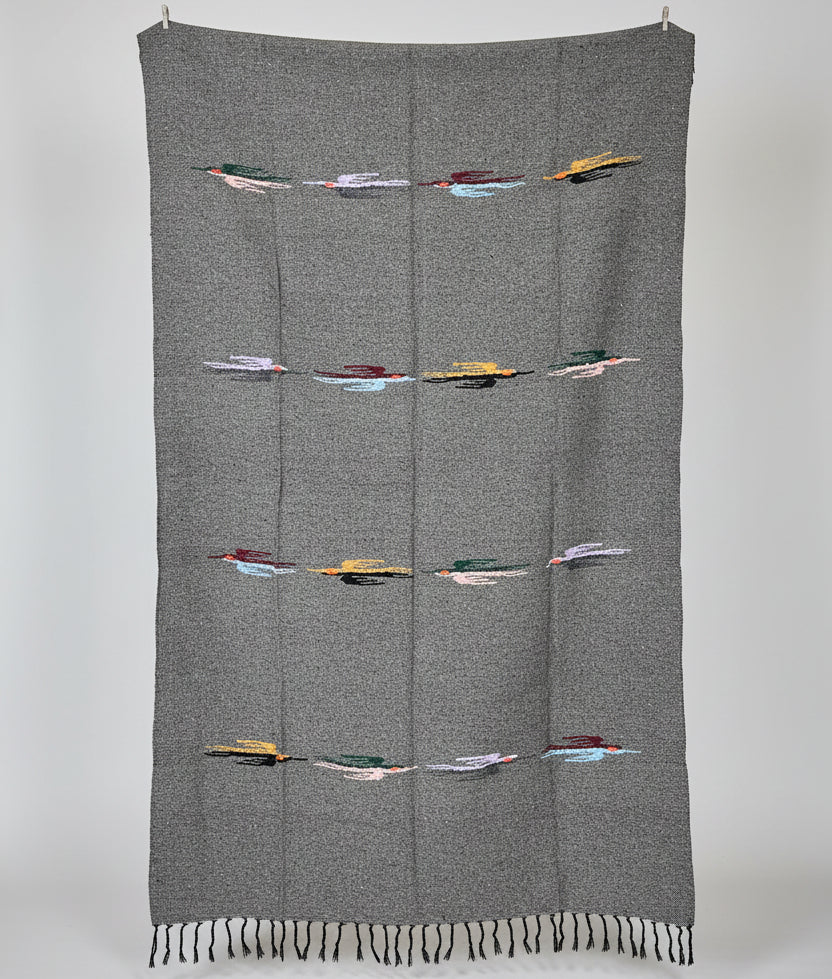 Wool Thunderbird Mexican Blanket - Charcoal