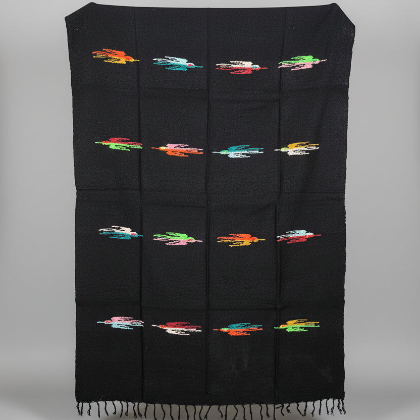 Wool Thunderbird Mexican Blanket - Black