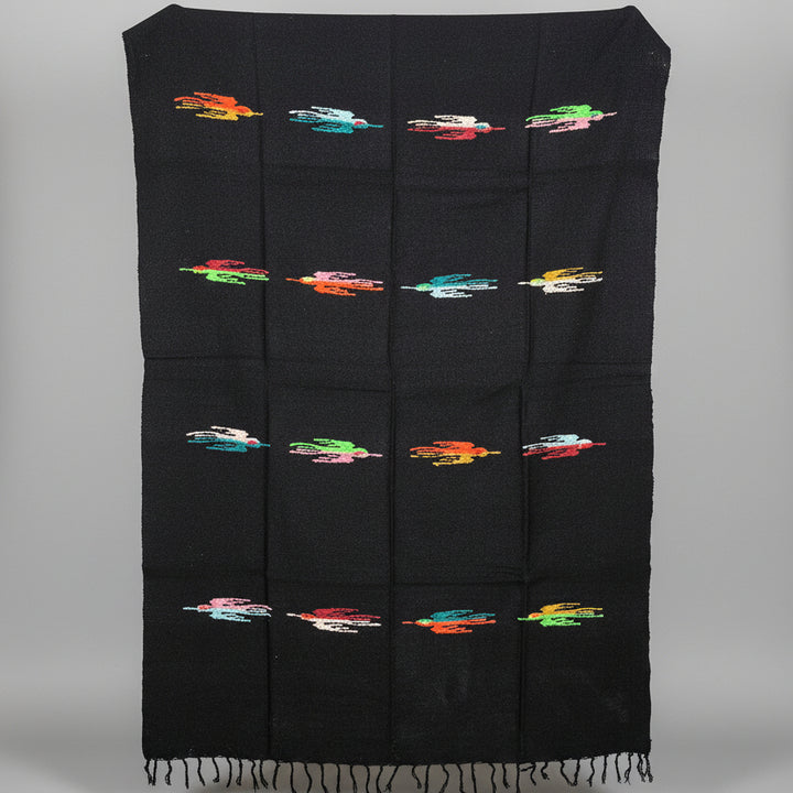Wool Thunderbird Mexican Blanket - Black
