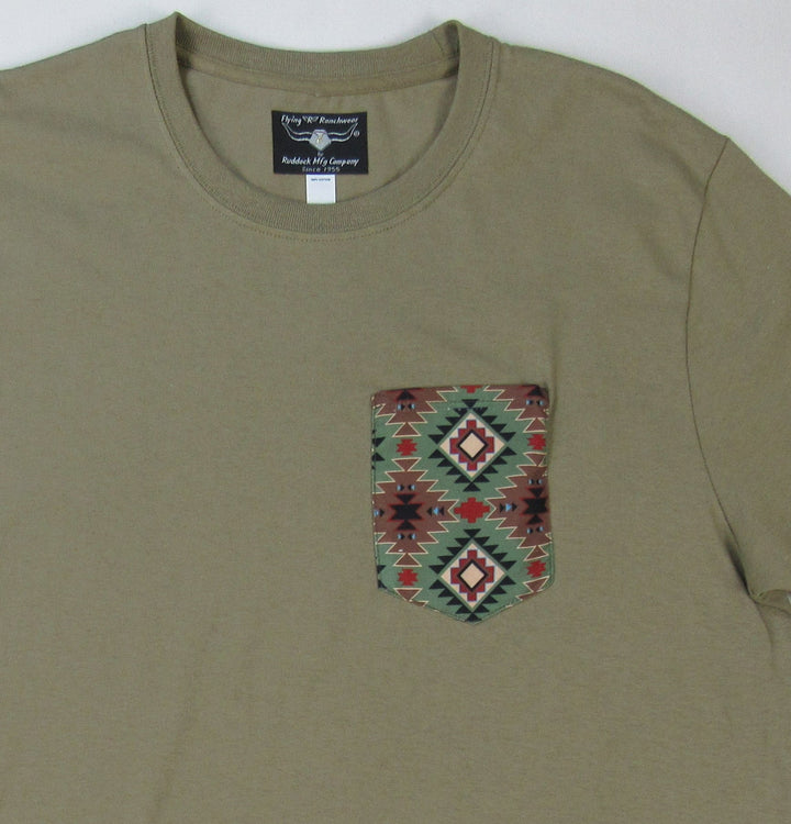Khaki with Southwest Print - Pocket T-shirt - Made in USA