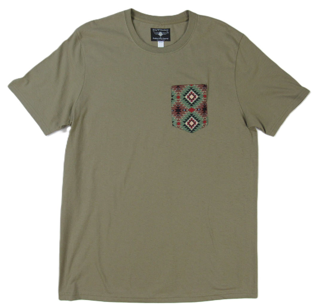 Khaki with Southwest Print - Pocket T-shirt - Made in USA