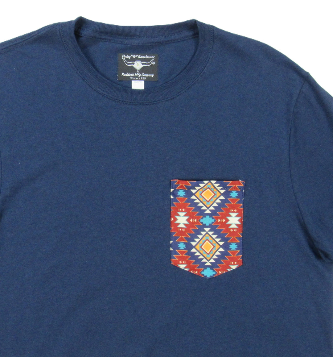 - Navy with Southwest Print - Pocket T-shirt - Made in USA